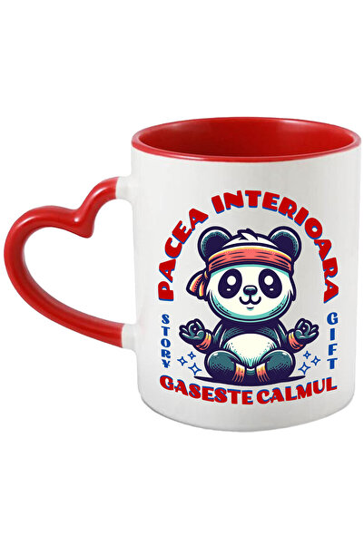 StoryGift Romania Cana Cu Urs Panda Gras Cu Bandana Rosie Pozitie Yoga Text I...