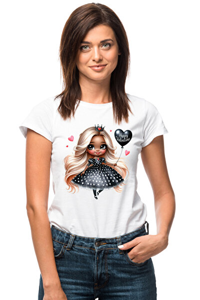 StoryGift Romania Tricou Femei Cu O Fetita Blonda Cu Rochita Neagra Cu Buline...