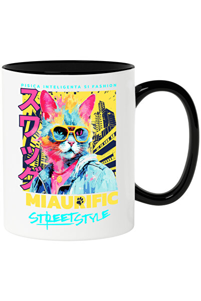 StoryGift Romania Cana Pisica Street Style- Miaurific, 330ml, Ceramica Cu Man...