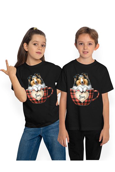 StoryGift Romania Tricou Copii Cu Un Caine Care Sta Intr-o Ceasca, Ilustratie, Pentru Iubitorii De Caini, Ve