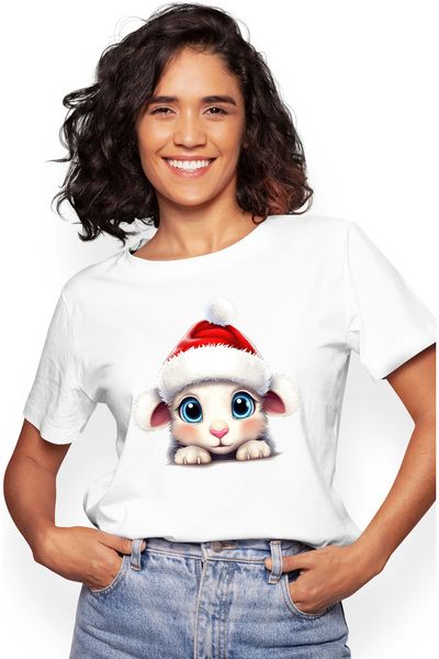 StoryGift Romania Tricou Femei Cu Un Miel Timid, Ilustratie, Caciula De Craciun, Sarbatori De Iarn Wht_m