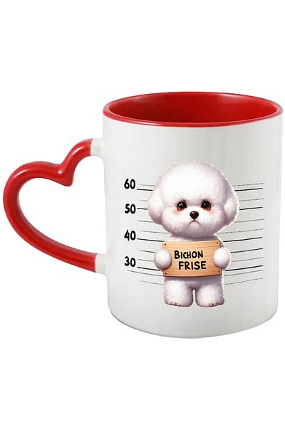 StoryGift Romania Cana Cu Bichon Frise, Caine, Animal De Companie, Ilustratie, La Inchisoare, Tris, Cu Maner Inim Stg