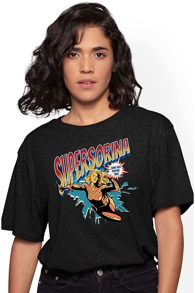 StoryGift Romania Tricou Femei Super Sorina, Supererou Sunt Aici Pentru Tine, Cu Imprimeu Pe Fata Blk_l