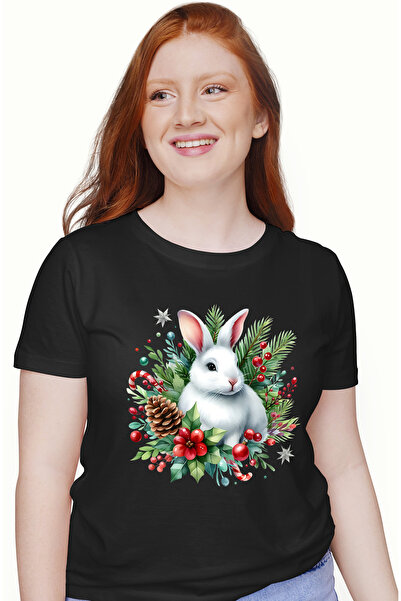 StoryGift Romania Tricou Femei Cu Un Iepuras, Ilustratie, Craciun, Con De Bra...