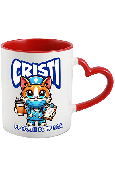 StoryGift Romania Cana Cu Pisica Galbena Motan In Costum Medical Doctor Cu Fi...