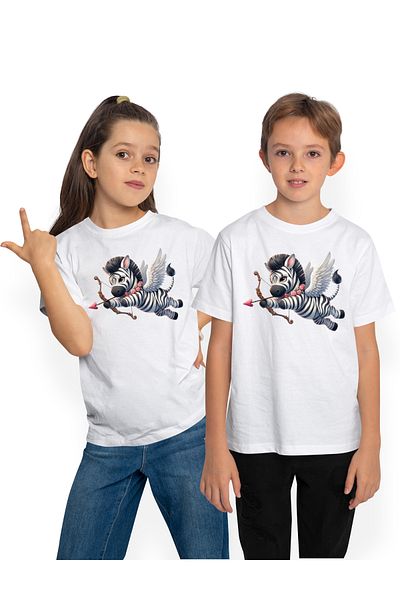 StoryGift Romania Children's T-shirt with a zebra Cupid, shooting a bow, illustration, Valentine's Day, falling in love, STG4
