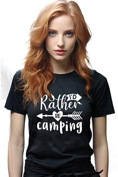 StoryGift Romania Tricou Femei Cu Mesajul "i'd Rather Be Camping" - As Prefera Sa Ma Duc La Campin Blk_l