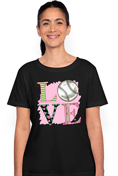 StoryGift Romania Tricou Femei Cu Mesajul "love", Minge De Baseball, Ilustratie, Sport, Pasiune, I Blk_l