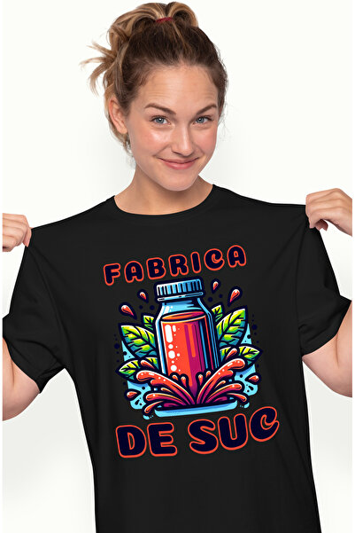 StoryGift Romania Tricou Femei Fabrica De Suc Natural Fructe Sanatate Cu Imprimeu Pe Fata, 100% Bu Blk_l