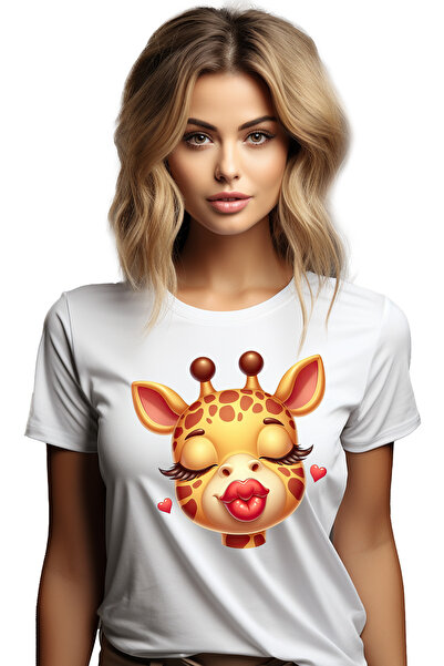 StoryGift Romania Tricou Femei Cu O Girafa Care Da Un Pupic, Ilustratie, Valentine's Day, Aprecier Wht_s
