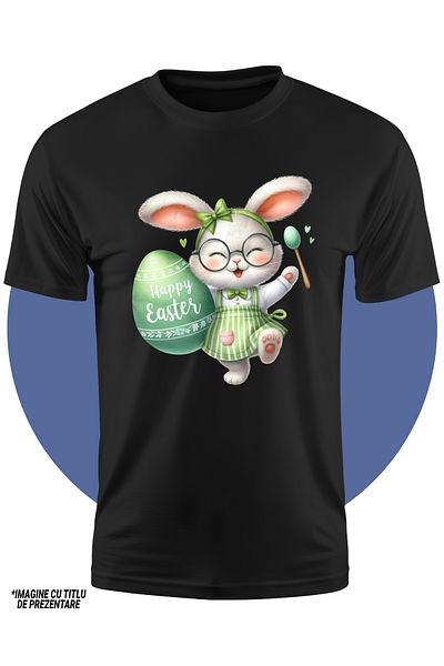 StoryGift Romania Tricou Copii Cu O Iepuroaica In Rochita, Ilustratie, Funda, Verde, Paste Fericit, Inimioar