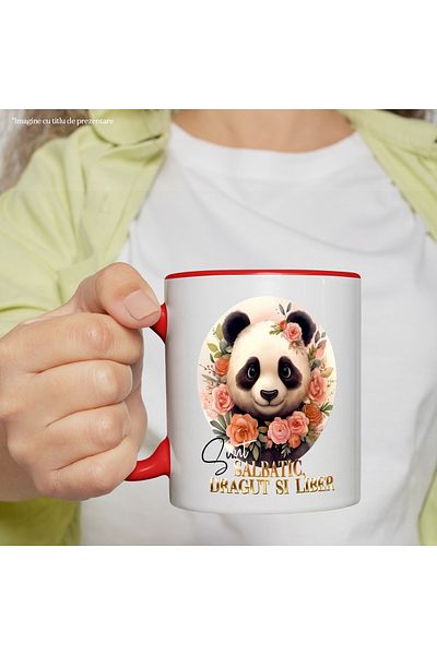 StoryGift Romania Mug With Message I'm Wild, Cute And Free, Panda Bear, Flowers, Multicolor 330, With,STG.