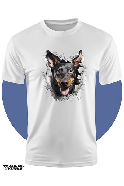 StoryGift Romania Tricou Copii Cu Un Caine Care Scoate Capul Printr-un Zid, Ilustratie, Vesel, Binedispus, J