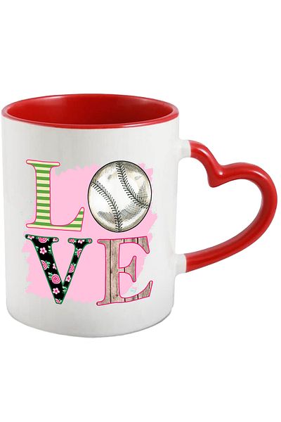 StoryGift Romania Cana Cu Mesajul "love", Minge De Baseball, Ilustratie, Sport, Pasiune, Iubire Cu, Cu Maner Inim Stg