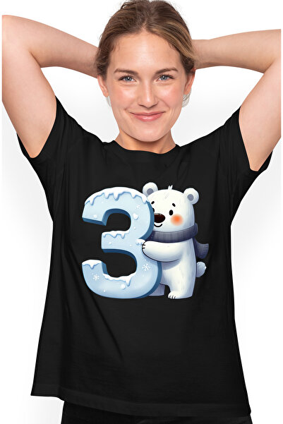 StoryGift Romania Tricou Femei Cu Un Urs Polar Care Sta Langa Cifra "3", Ilus...