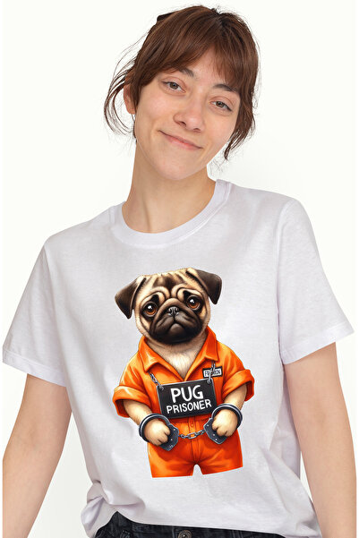 StoryGift Romania Tricou Femei Cu Un Catel Pug, Ilustratie, Prizonier Intr-o ...
