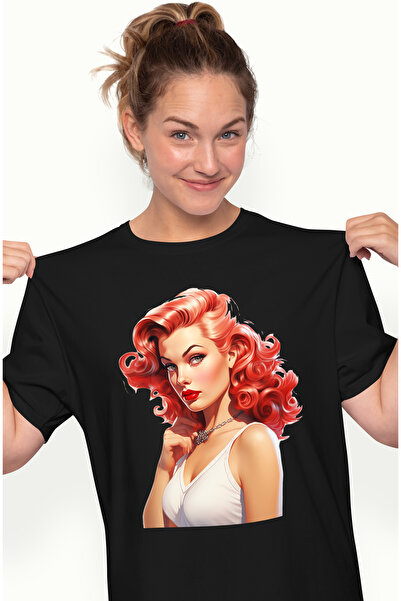 StoryGift Romania Tricou Femei Cu O Femeie Frumoasa Roscata, Colier Argintiu ...