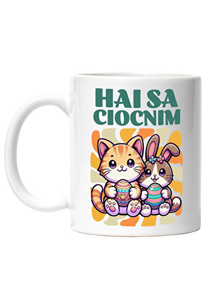 StoryGift Romania Cana Cu Pisica Portocalie Si Iepure Cu Oua Colorate Pascal ...