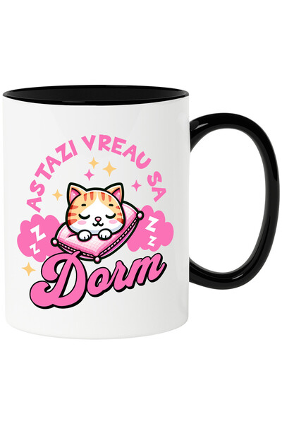 StoryGift Romania Cana Cu Pisica Portocalie Pe Perna Roz Text Astazi Vreau Sa...