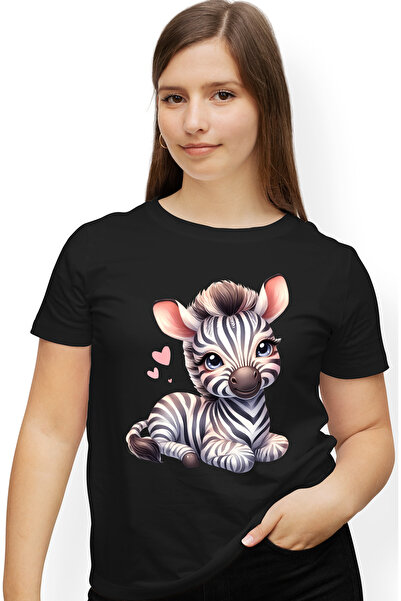 StoryGift Romania Tricou Femei Cu O Zebra Micuta, Ilustratie, Vesela, Inimioare, Linistita, Sta De Blk_l