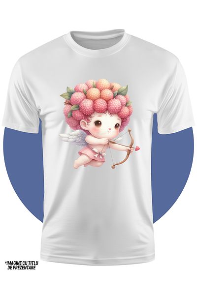 StoryGift Romania Tricou Copii Cu Un Bebelus Cupidon Care Trage Cu Arcul, Ilustratie, Fragi Pe Cap, Aripi, V