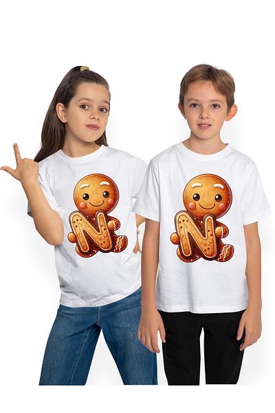 StoryGift Romania Tricou Copii Cu Un Omulet Facut Din Turta Dulce, Ilustratie, Fericit, Tine Litera "n", Sco