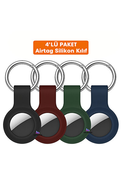Dexmon AirTag ile Uyumlu 4’lü Silikon Kılıf Seti Anahtarlık Arkası Kapalı Düş...