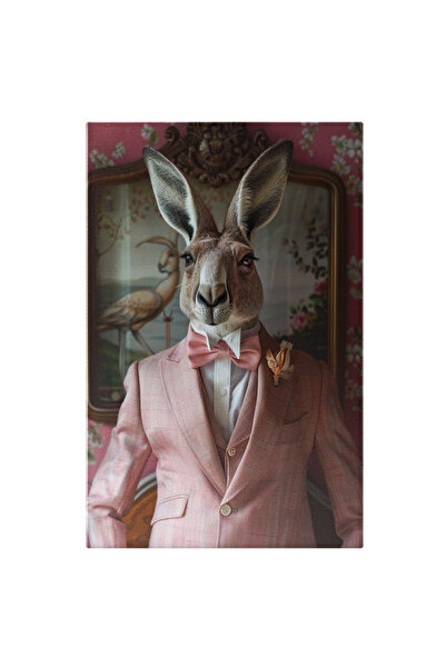 StoryGift Romania Tablou Canvas Nuntașul Cangur În Costum Roz Cu Floare În Pi...