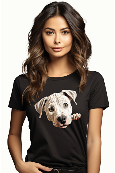 StoryGift Romania Tricou Femei Cu Un Catel Alb Care Se Uita Sfios, Ilustratie, Labuta, Gheare, Pen Blk_l