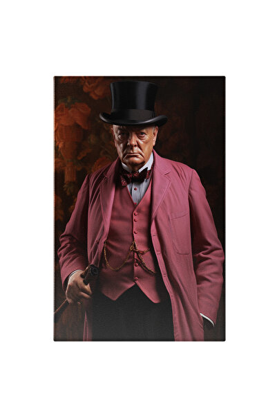 StoryGift Romania Tablou Canvas: Portret Barbat Batran In Tinuta Eleganta Roz Cu Palarie Inalta Si Baston Papion