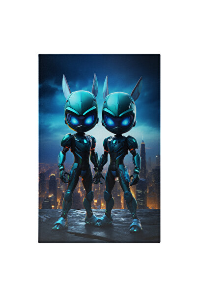 StoryGift Romania Tablou Canvas: Doi Extraterestrii In Costume De Roboti Cu Urechi De Iepure Si Ochii Albastrii
