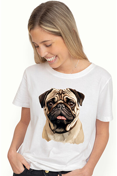 StoryGift Romania Tricou Femei Cu Un Catel Pug, Ilustratie, Zgarda, Pentru Iu...