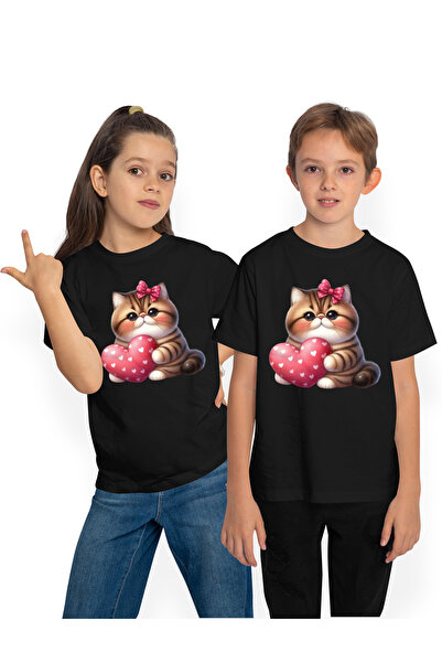 StoryGift Romania Tricou Copii Cu O Pisicuta Grasuta Care Tine O Inima, Ilust...