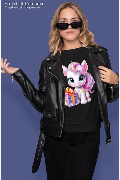 StoryGift Romania Tricou Femei Cu Un Unicorn Vesel, Ilustratie, Bucurie, Cadou, De Ziua Lui, Anive Blk_m