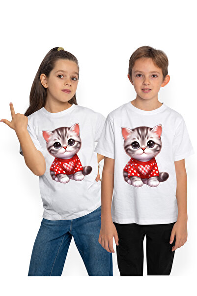 StoryGift Romania Tricou Copii Cu O Pisicuta Care Poarta O Bluza Cu Inimioare...