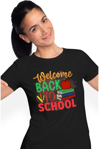 StoryGift Romania Tricou Femei Cu Mesajul "welcome Back To School", Ilustrati...