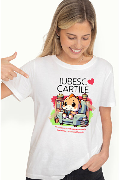 StoryGift Romania Tricou Femei Dinozaur Pe Fotoliu Citind Text Ubesc Cartile ...