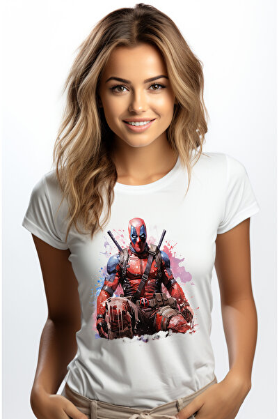 StoryGift Romania Tricou Femei Cu Deadpool, Sabii, Marvel, Personaj, Wade Wilson, Stropi De Vopsea Wht_m