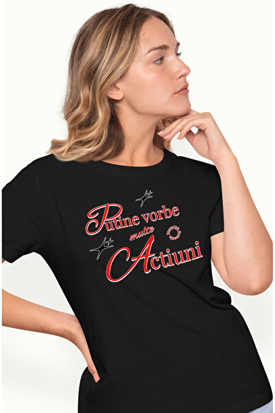 StoryGift Romania Tricou Femei Text Motivational Putine Vorbe Multe Actiuni C...