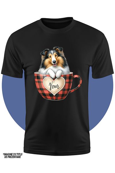 StoryGift Romania Tricou Copii Cu Un Caine Care Sta Intr-o Ceasca, Ilustratie, Pentru Iubitorii De Caini, Ve