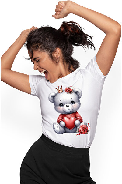 StoryGift Romania Tricou Femei Cu Un Ursulet Care Tine O Inima In Brate, Ilus...