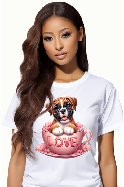 StoryGift Romania Tricou Femei Cu Un Catelus Vesel Care Sta Intr-o Ceasca, Il...