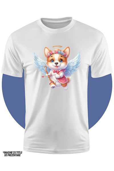 StoryGift Romania Tricou Copii Cu Un Catel Vesel Cupidon Care Trage Cu Arcul, Ilustratie, Aripi, Indragostir
