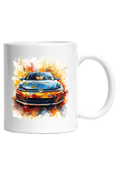 StoryGift Romania Cana Cu Masina, Golf Gti, Volkswagen, Ilustratie, Vopsea, Multicolor 330 Ml, Cer, Cu Maner Alb
