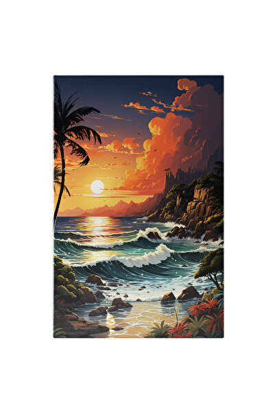 StoryGift Romania Tablou Canvas: Ilustratie Cu Valuri Si O Padure - La Apus P...