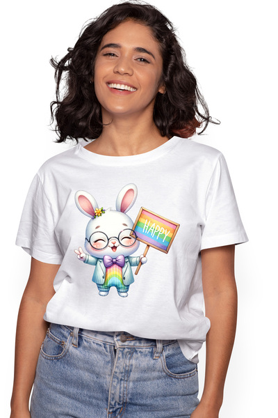 StoryGift Romania Tricou Femei Cu Un Iepure Fericit, Ilustratie, Sacou, Funda...