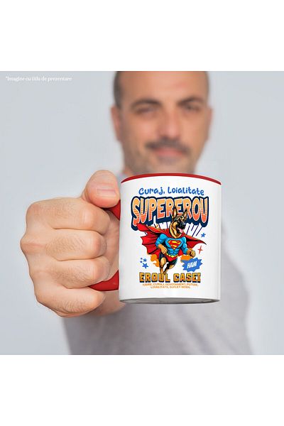 StoryGift Romania Mug with German Shepherd Dog in Superman Costume with Capes, With ,STG