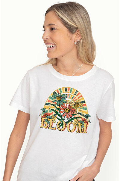 StoryGift Romania Tricou Femei Cu Mesajul "bloom", Ilustratie, Plante, Floare, Usi, Porti, Galben, Wht_m