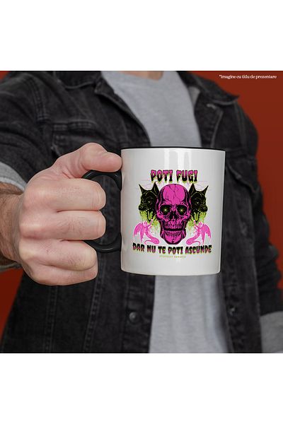 StoryGift Romania Mug you can run but you can't hide wolf skull H4ALLowen, 330ml, Ceramic with , With ,STG.