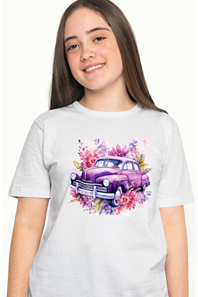 StoryGift Romania Tricou Femei Cu O Masina Inconjurata Cu Flori, Ilustratie, ...